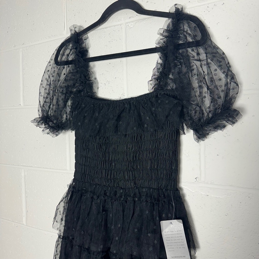 NSR Black Swiss Dot Tulle Smocked Tiered Mini Dress‎ Whimsigoth NWT Small